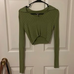 GARAGE collared v-neck sweater in green